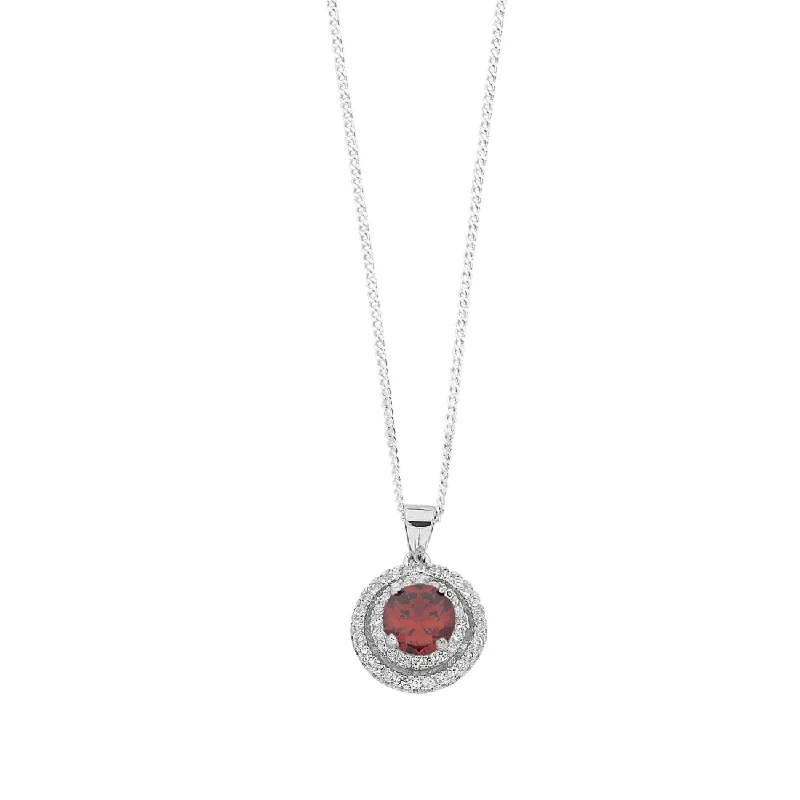 trendy necklaces for women -January Birthstone Sterling Silver Red Cubic Zirconia Halo Necklace