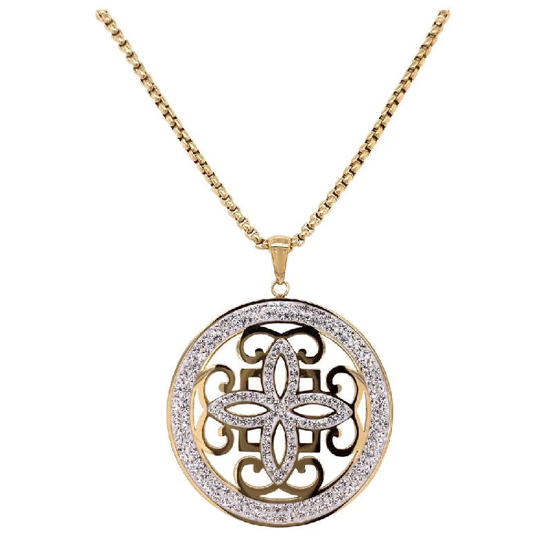 romantic necklaces for women -Yellow Stainless Steel Pave Crystal Disc Necklace