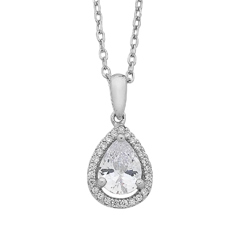 heart-shaped necklaces for women -Sterling Silver Pear Cubic Zirconia Halo Necklace