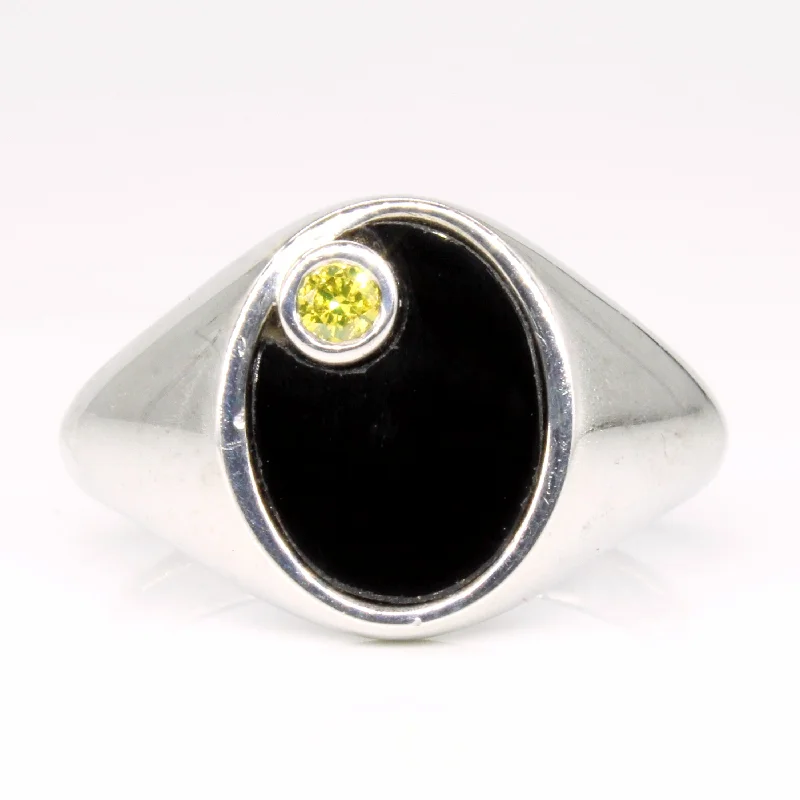 Onyx & Yellow Diamond Ring | 1.20ct, 0.08ct | SZ 10.5 |