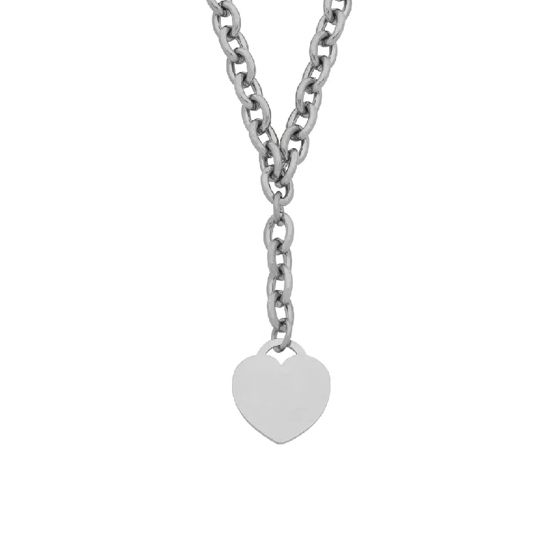 personalized birthstone necklaces for women -Stainless Steel Large Belcher And Heart Charm Necklace