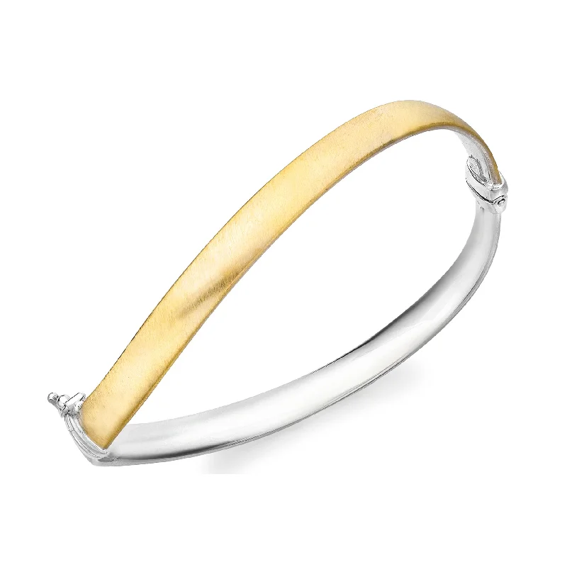 women’s stretch bracelets -9K 2 Colour Gold Satin Wave Bangle