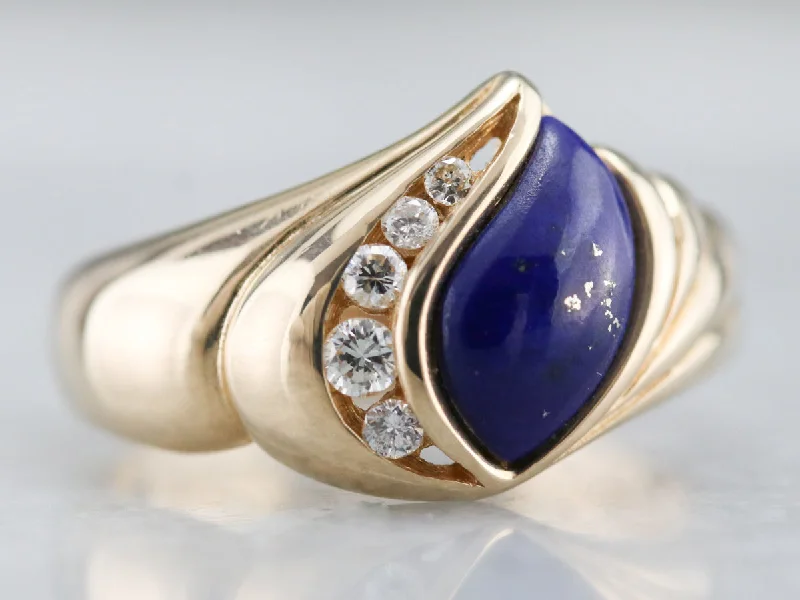 silver engagement rings for women -Modernist Lapis and Diamond Ring