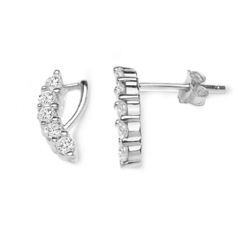 modern earrings for women -CZ Stud Earrings - 9ct White Gold