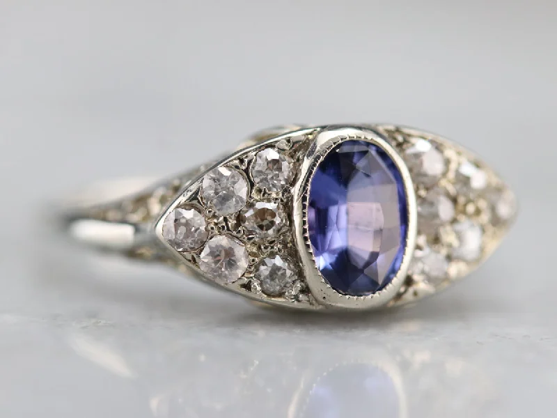 elegant engagement rings for women -Art Deco Sapphire and Old Mine Cut Diamond Ring