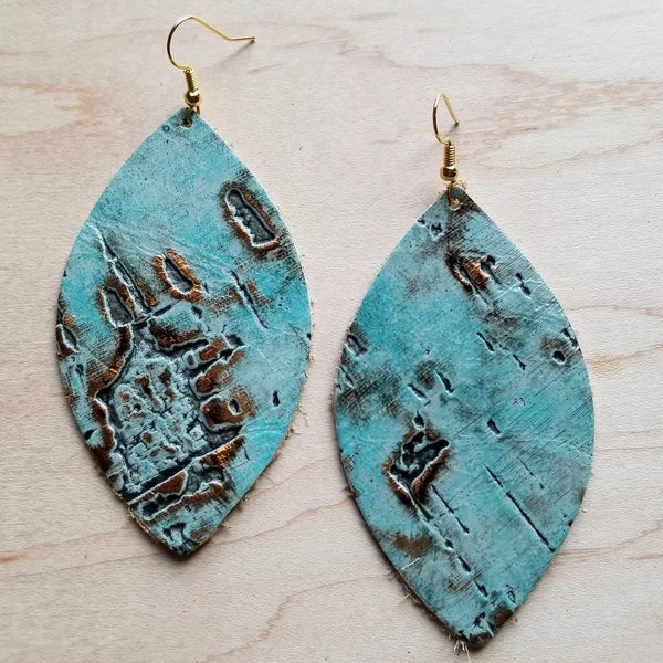 geometric diamond earrings for women -Leather Oval Earrings in Turquoise Metallic