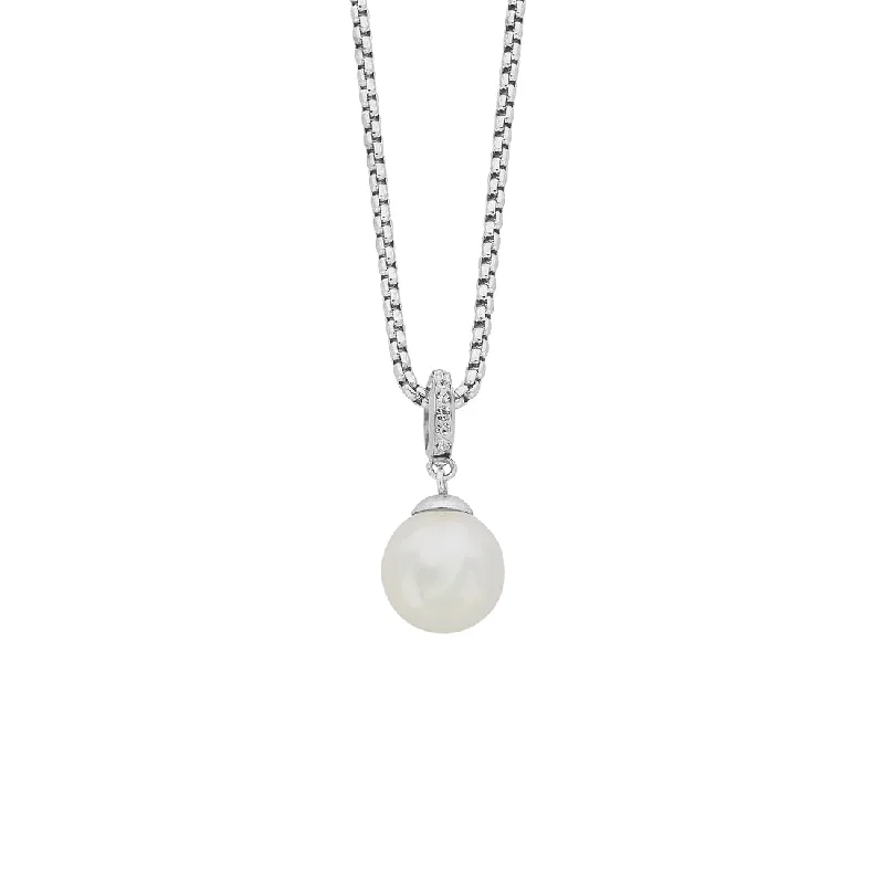 elegant necklaces for women -Stainless Steel Cubic Zirconia and Synthetic Pearl Necklace