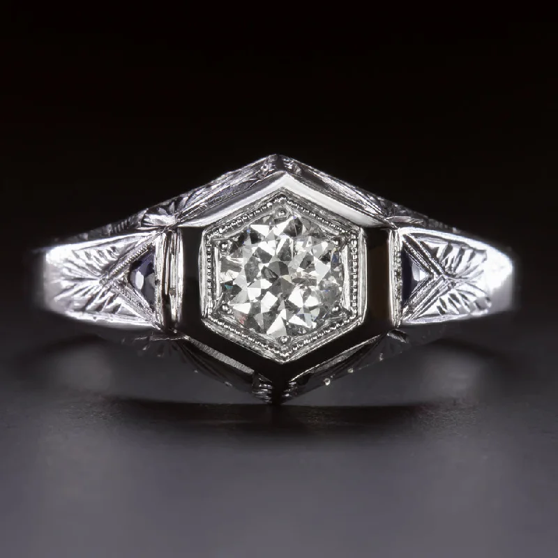 affordable engagement ring sets -OLD EUROPEAN CUT DIAMOND RING 0.55ct ART DECO VINTAGE WHITE GOLD ENGAGEMENT MENS