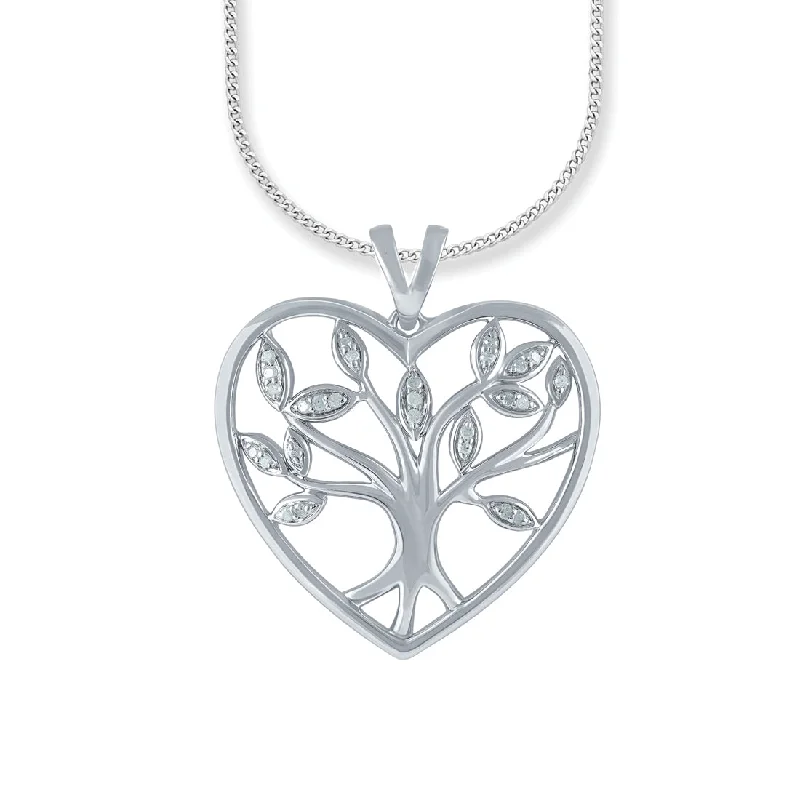 classic diamond necklaces for women -Sterling Silver 0.10ct Diamond Tree of Life Necklace