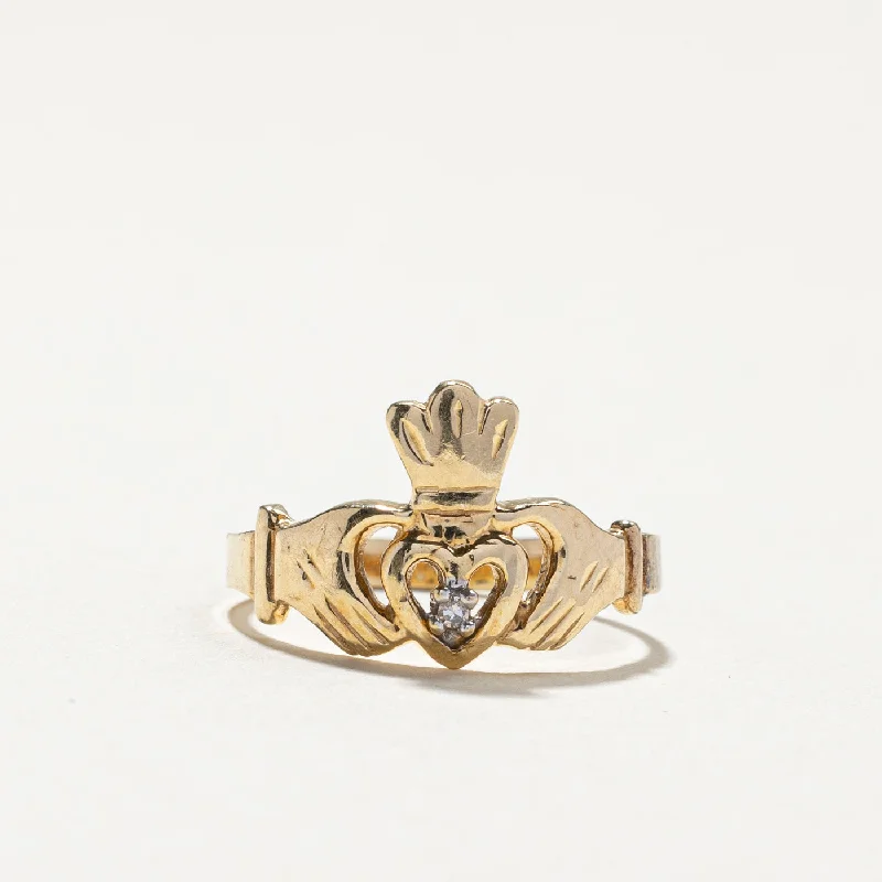 modern gold engagement rings -Claddagh Diamond Ring | 0.01ct | SZ 5.5 |