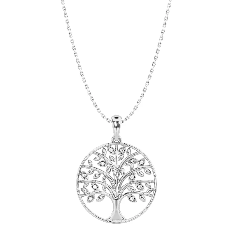 designer name necklaces for women -Diamond Set Tree of Life Necklace in Sterling Silver