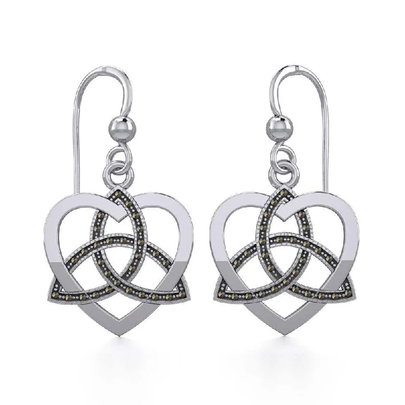 geometric diamond earrings for women -Marcasite Trinity in Heart Silver Earrings TER1839