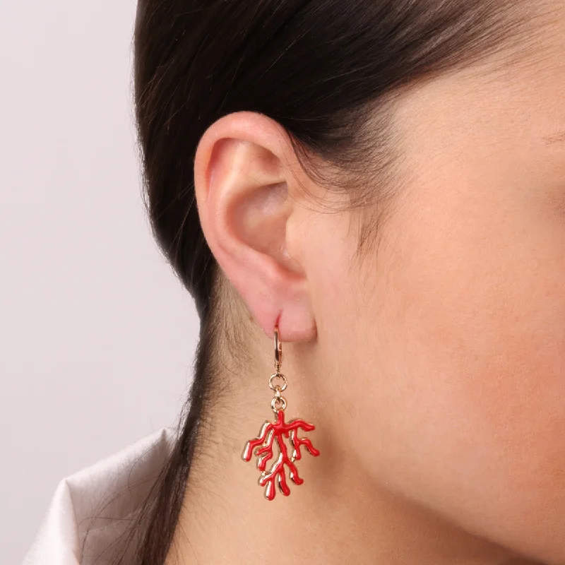 glamorous earrings for women -Earrings with Red Coral Pendant