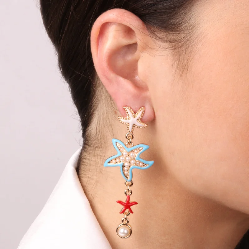 chic earrings for women -Earrings with Starfish and Pearl