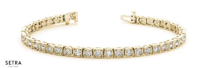 designer bangles for women -1.00ct Round Cut Diamonds Women's Bridal Solid Tennis Bracelet In 14k Gold