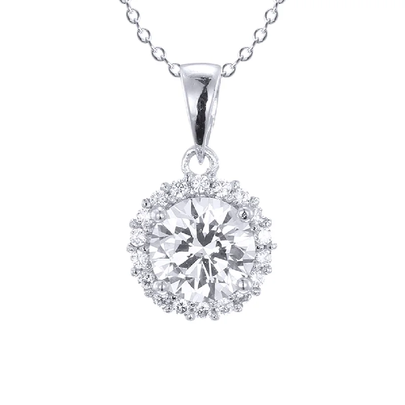 luxury necklaces for women -Sterling Silver Cubic Zirconia Round Halo Necklace