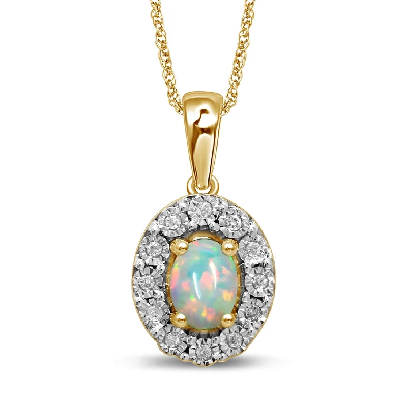 sparkling necklaces for women -9ct Yellow Gold Created Opal & Diamond Necklace