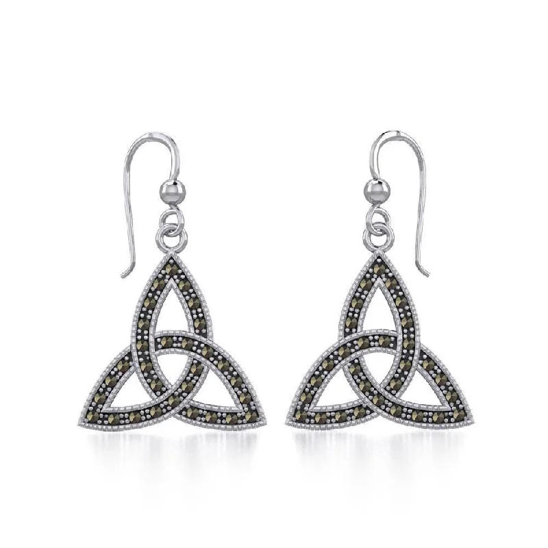 custom earrings for women -Sterling Silver Celtic Trinity Knot Earrings with Marcasite TER1801