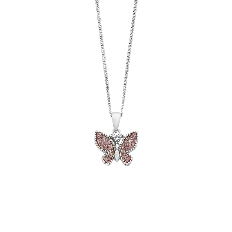 stacked necklaces for women -Children's Sterling Silver Pink Glitter Butterfly Necklace