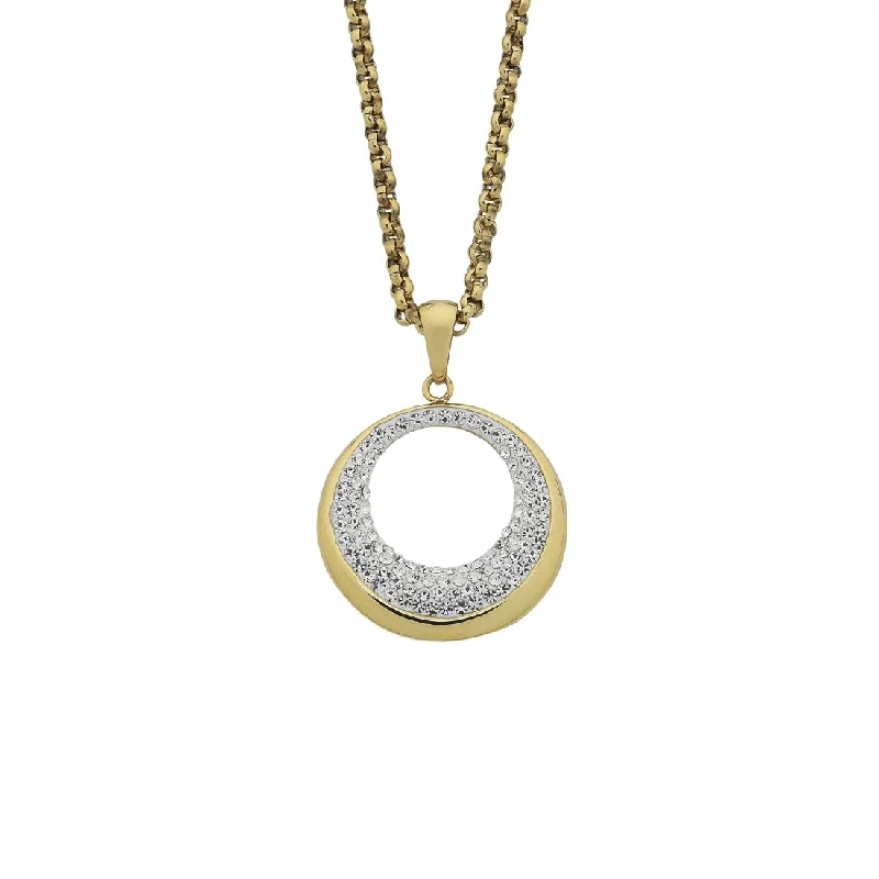 vintage gold necklaces for women -Yellow Stainless Steel Open Circle Crystal Necklace