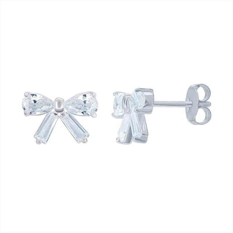 women’s crystal stud earrings -Bow CZ Earrings - Sterling Silver