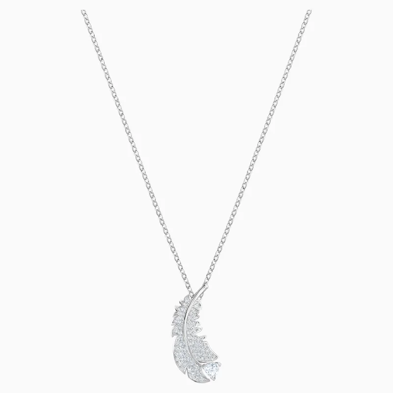 hand-crafted gold necklaces for women -SWAROVSKI NICE NECKLACE, WHITE, RHODIUM PLATED