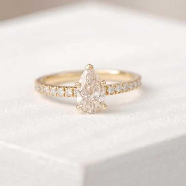 halo engagement rings for women -Alyssa Pear Champagne Diamond Ring