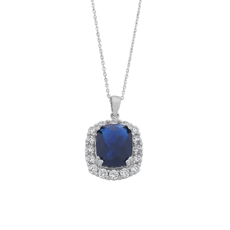 handcrafted necklaces for women -Sterling Silver Blue Oval Cubic Zirconia Necklace