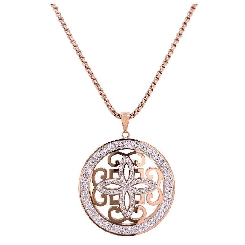 luxury diamond necklaces for women -Rose Stainless Steel Pave Crystal Disc Necklace