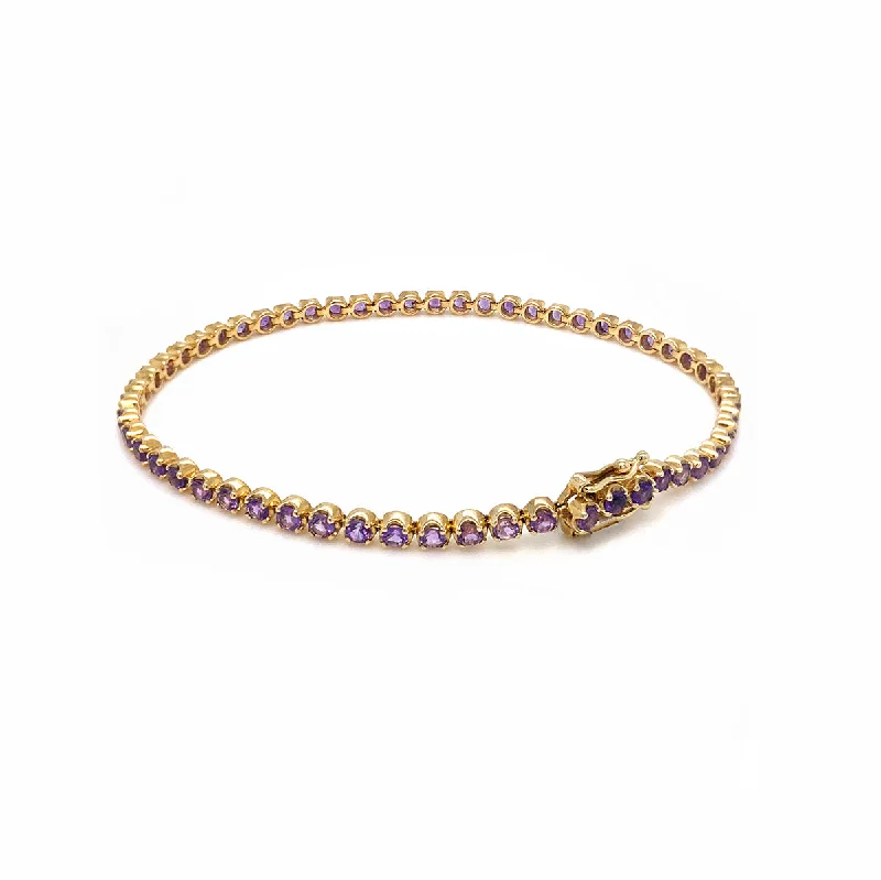 women’s gemstone bangles -9K Yellow Gold 2.49ct Amethyst Bracelet 7"