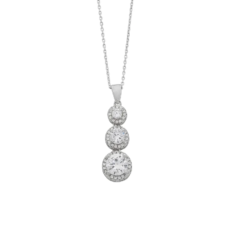 charm necklaces for women -Sterling Silver Cubic Zirconia Halo Surrounded Gradient Necklace