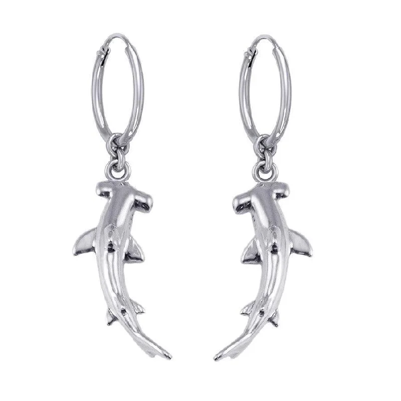 geometric earrings for women -Hammerhead Shark Sterling Silver Hoop Earrings TER1934