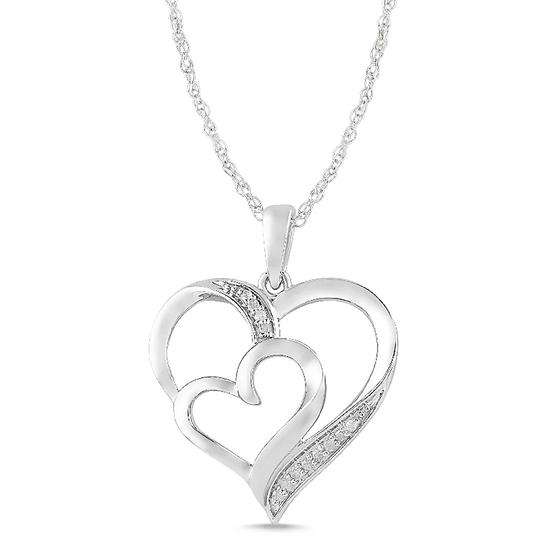 trendy gold necklaces for women -Diamond Double Heart Necklace in Sterling Silver