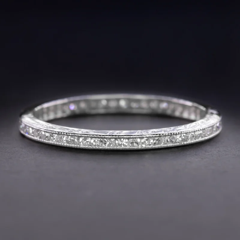 stackable engagement rings -1935 VINTAGE DIAMOND ETERNITY RING PLATINUM WEDDING BAND CHANNEL STACKING DAINTY