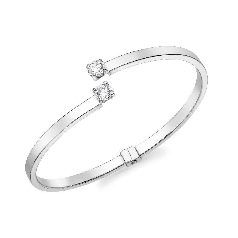 dainty bracelets for women -9K White Gold Cubic Zirconia Crossover Bangle