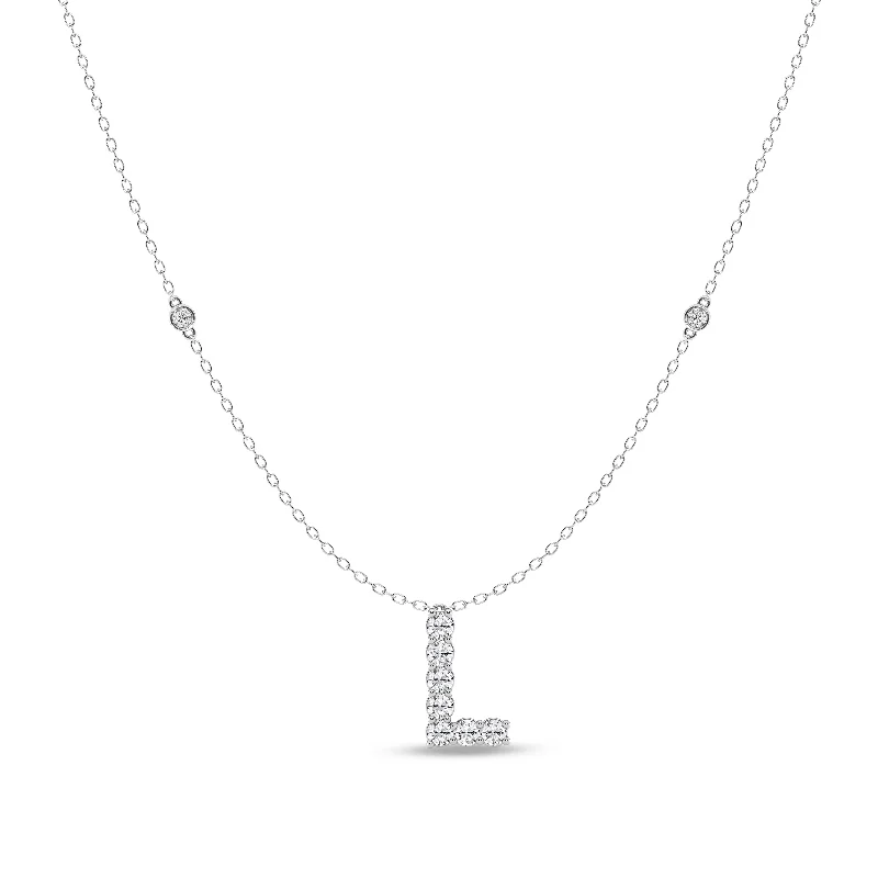 symbolic necklaces for women -Brilliant Claw Initial L Slider Necklace with 0.40ct of Laboratory Grown Diamonds in Mirage Sterling Silver and Platinum