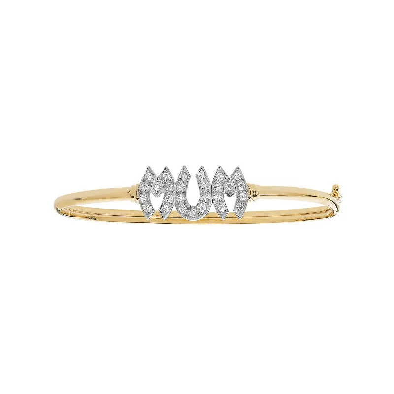 simple bracelets for women -9K Yellow Gold Cubic Zirconia 'Mum' Bangle