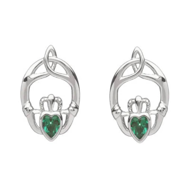 wedding earrings for women -Claddagh Trinity May Birthstone Stud Earrings - Sterling Silver