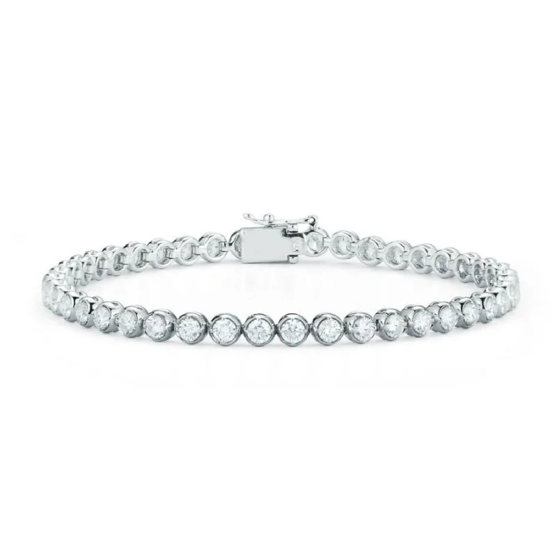 dainty bracelets for women -14K White Gold Bezel 3ct+ Diamond Tennis Bracelet