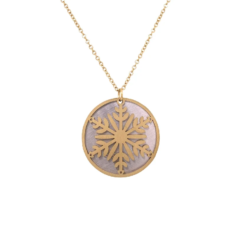 custom necklaces for women -Stainless Steel Yellow Sparkle Snowflake Necklace