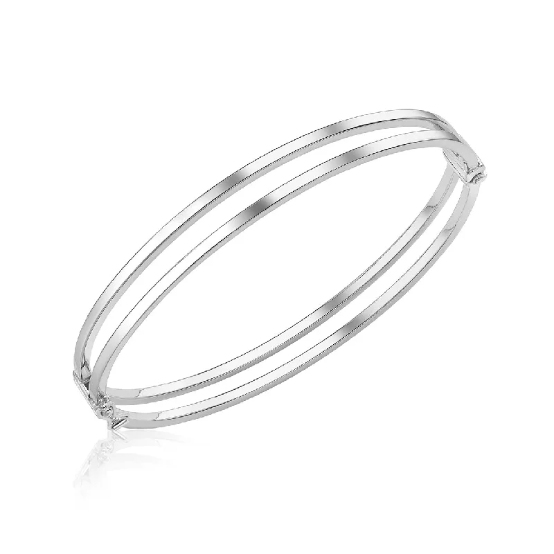 women’s friendship bracelets -9K White Gold Double Row Bangle