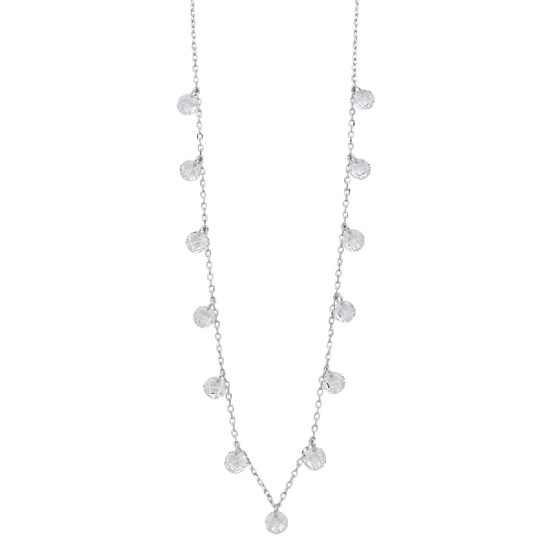 diamond necklaces for women -Sterling Silver Cubic Zirconia Drop Station Necklace