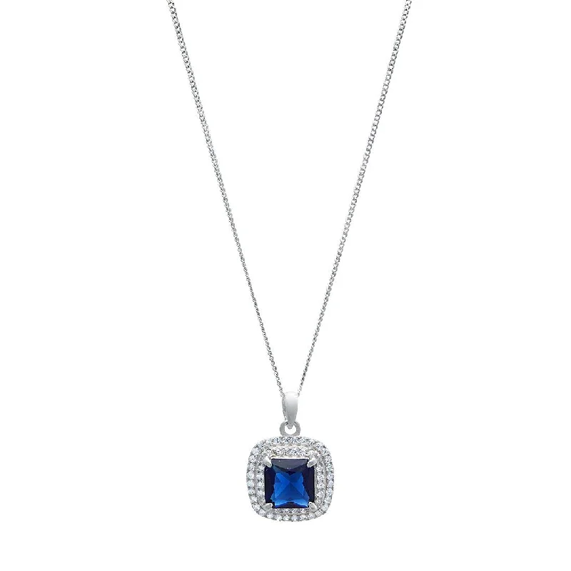 stylish chain necklaces for women -45cm Blue Sapphire Cubic Zirconia Necklace in Sterling Silver