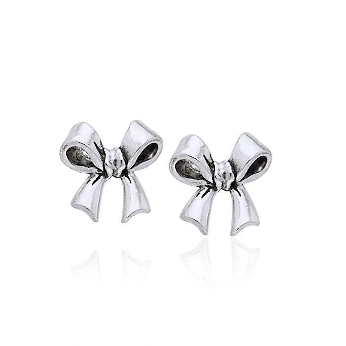 bohemian earrings for women -Ribbon Sterling Silver Post Earrings TER1030