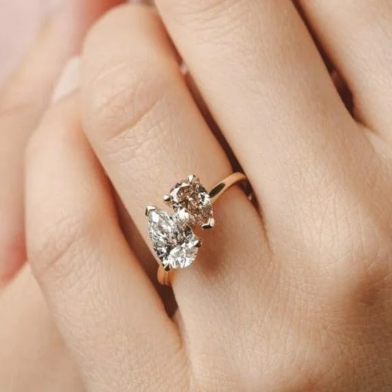 customized engagement rings -Lara Toi et Moi Pear Champagne and Lab Diamond Ring