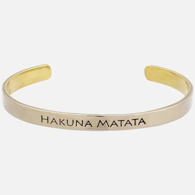 luxury silver bangles for women -Hakuna Matata Mixed Metals Cuff Bracelet