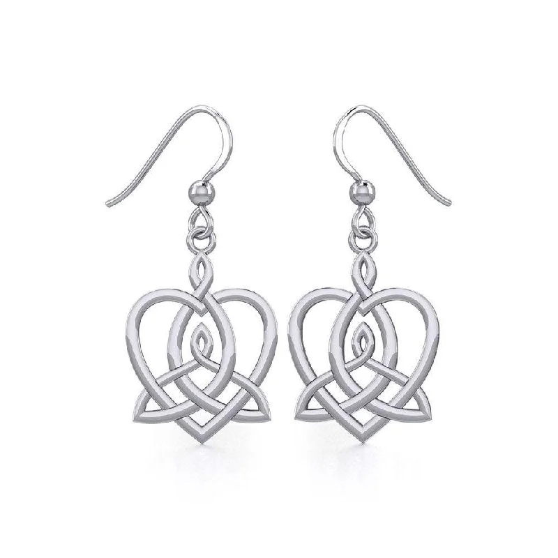 women’s silver hoop earrings -Celtic Motherhood Triquetra or Trinity Heart Silver Earrings TER1948