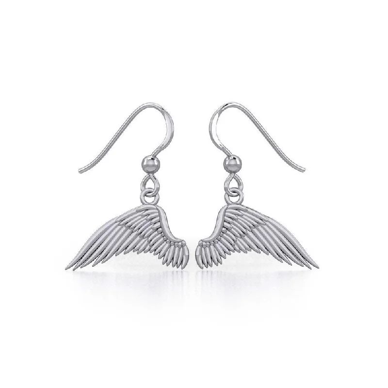 elegant hoop earrings for women -Angel Wing Silver Earrings TER1921