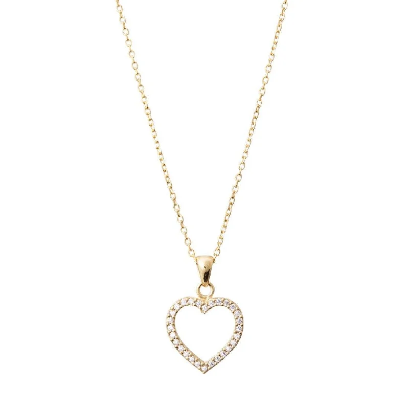 bridal shower necklaces for women -Cubic Zirconia Open Heart Necklace in 9ct Yellow Gold Silver Infused