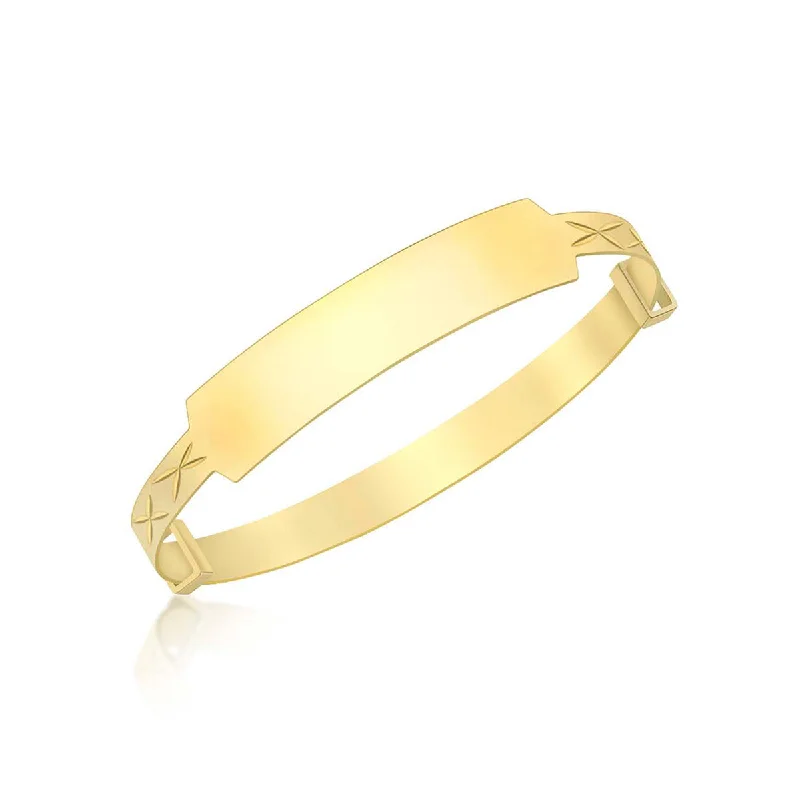 women’s engraved bangles -9K Yellow Gold Plain ID Kiss Baby Bangle